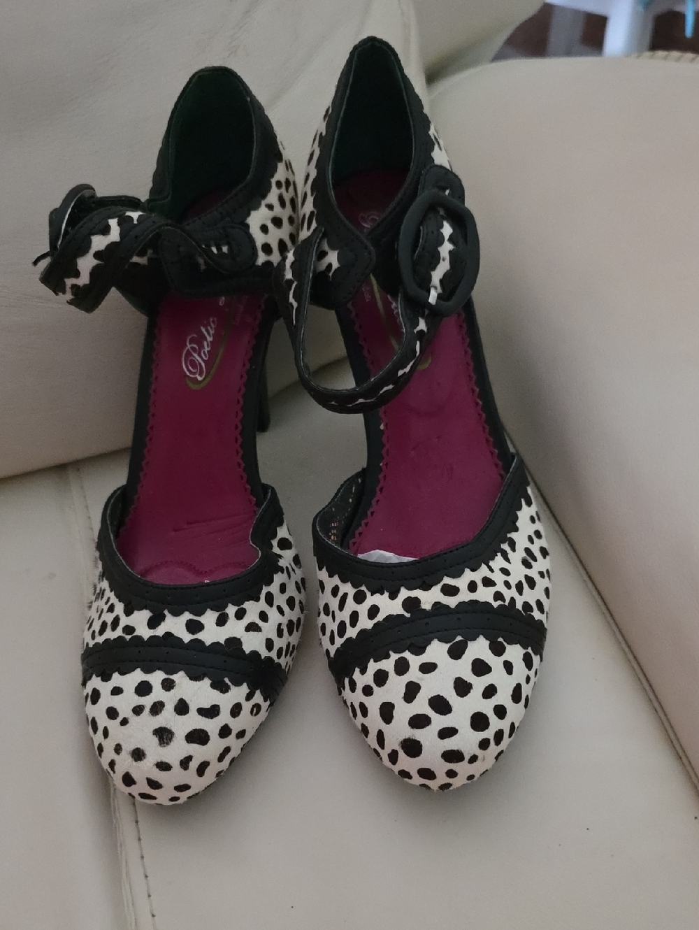 Poetic License Black & White Spot Ankle-Strap Pumps NWOB. 8.5